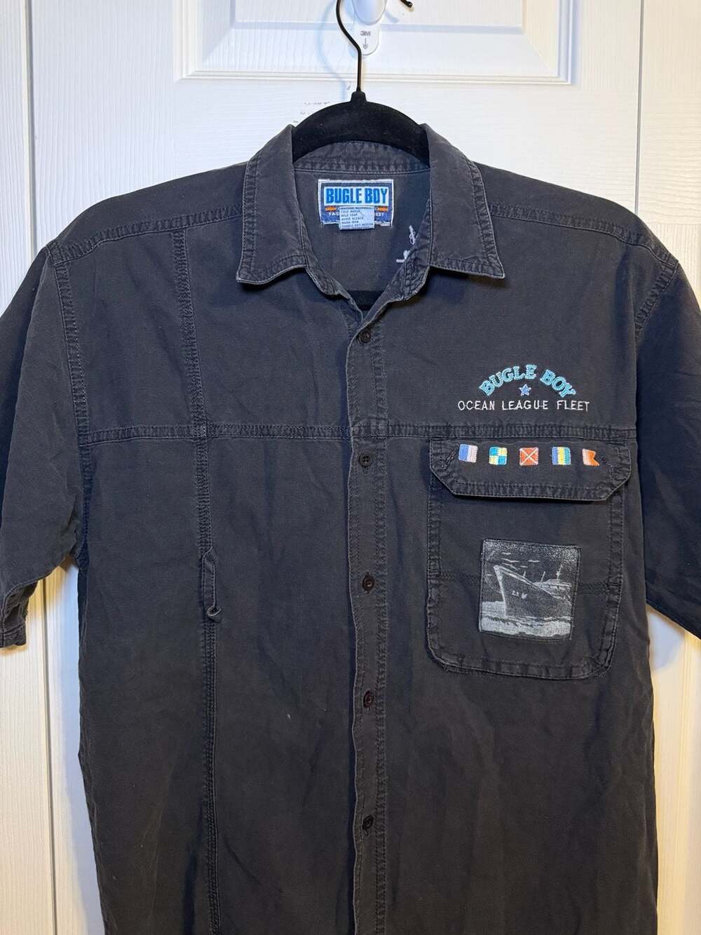 Bugle Boy Ocean League Fleet Button Up Shirt Size L Black